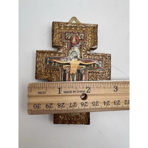 VTG Cross San Damiano Wall Plaque Made In Florence Italy Small - Picture 5 of 7